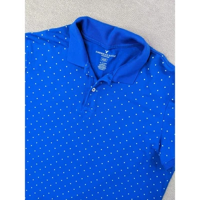Camisa Polo American Eagle Outfitters Para Hombre XL Azul Lunares Flexible Manga Corta Foto 1 de 4