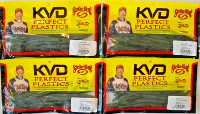 Lot of 4 STRIKE KING KVD PERFECT PLASTICS 6.5" FINESSE WORM WATERMELON/RED FLAKE - Image 1 of 2