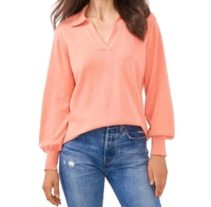 NUOVO maglione donna Vince Camuto leggero colletto rosa corallo oceano $79 - Foto 1 di 8