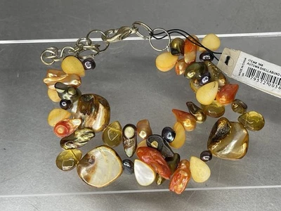 Pulsera de cuentas vintage concha abulón dos hilos naranja amarillo otoño Foto 1 de 3