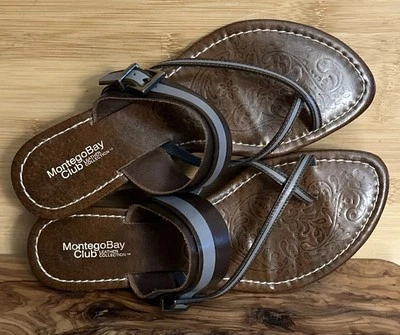 Sandalias Montego Bay Club Marrón Azul Cuero Tirantes Puntera EE. UU. 7,5 UE 39,5 Foto 1 de 4