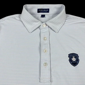 Camisa polo de golf Peter Millar Crown artesanal para hombre pequeña blanca azul a rayas elástica - Imagen 1 de 12