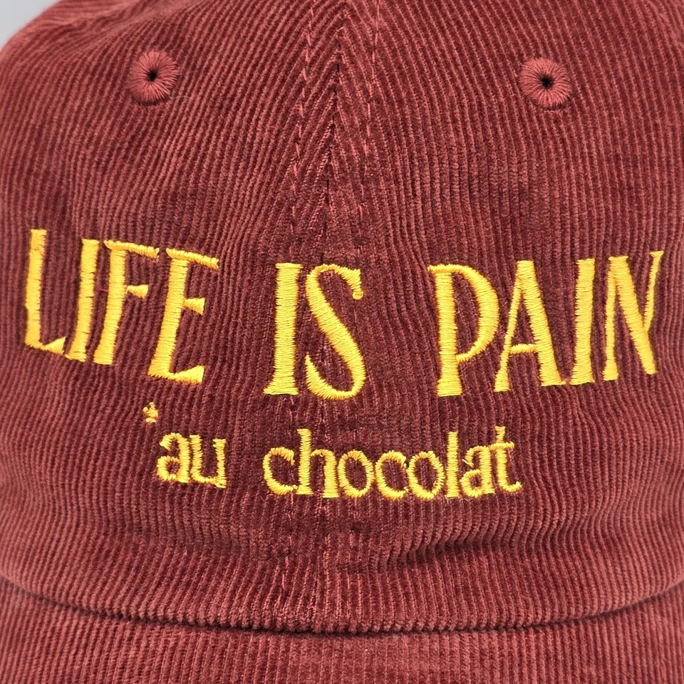 Boné chapéu padeiro pão francês VELUDO Life Is Pain au Chocolat citação engraçada diversão - Imagem 1 de 4