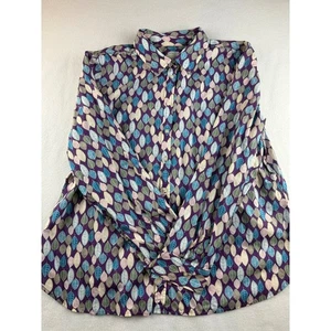 Talbots Womens XL Button Down Shirt Purple Leaf Print Long Sleeve 100% Cotton - Picture 1 of 8