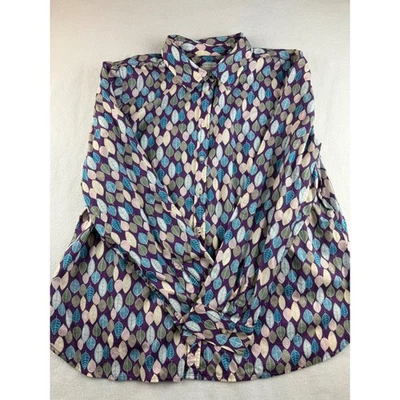 Camisa Talbots para mujer XL con botones estampado de hojas moradas manga larga 100 % algodón Foto 1 de 4