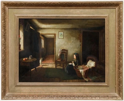 Charles Hunt Jr (1829-1900) - 1882 Oil, The Inquisitive Visitor - Image 1 of 4