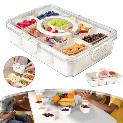 Snackbox Behälter Geteiltes Snacktablett mit Deckel und Griff 8 Fächer Obstbox - Bild 1 von 4