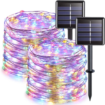 JMEXSUSS Paquete de 2 Luces Solares de Navidad Exterior Impermeables, Cada 33FT 100 LED Mul Foto 1 de 4