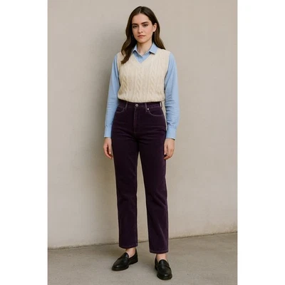 Pantalones Brooks Brothers Púrpura Pana Talla 14 Pierna Recta Cintura Alta Elásticos Foto 1 de 4