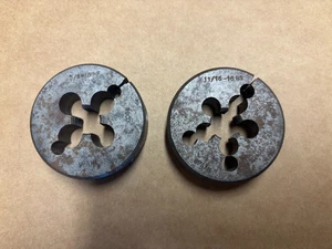 2 Vintage Large 2-1/2” Round Split Thread dies 11/16-16 NS & 5/8-18 NF - Picture 1 of 6