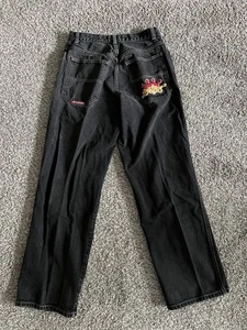 Vintage JNCO Crown Jeans 29x28 Size 20 Black 90s Embroidered Skater Y2K - Picture 1 of 10