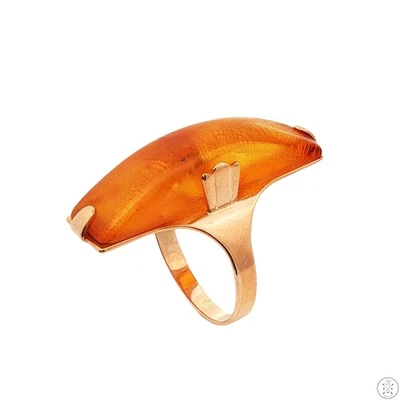 Vintage 14k Rose Gold Ring with Amber Size 7.5 - Image 1 of 4