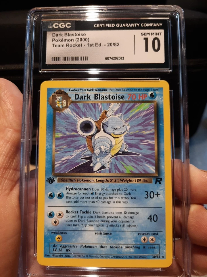 Dark Blastoise 1st Edition Cgc 10 Gem Mint Team Rocket 20/82 Pokemon 2000 Card - Image 1 of 4