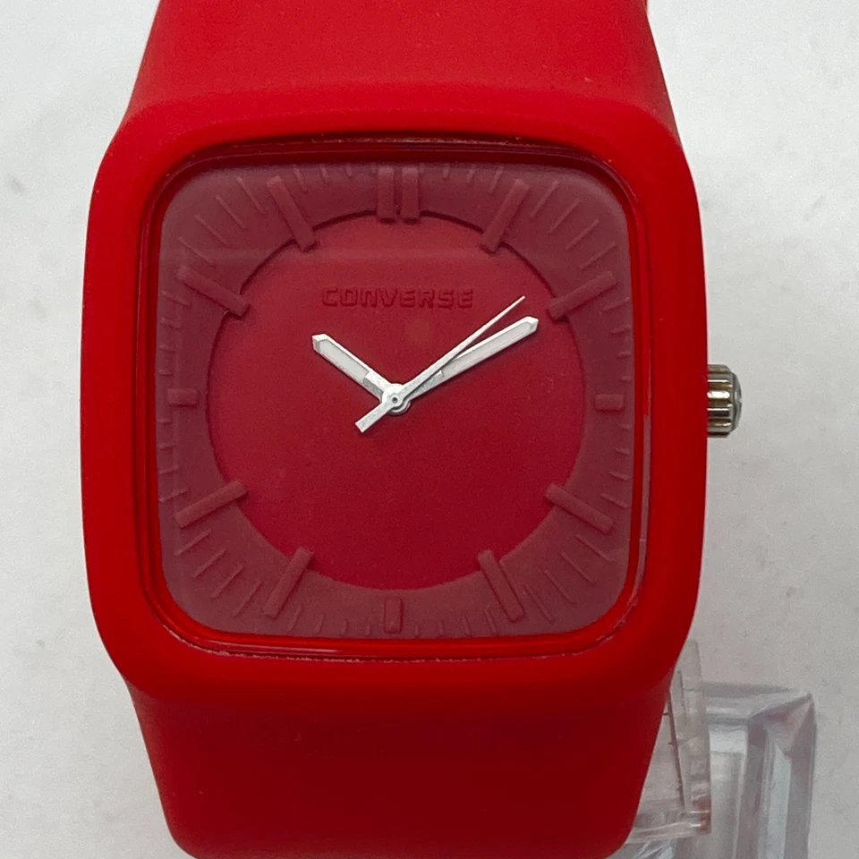 Converse Watch Men 42mm Red Square VR004 WR 50M Silicone New Battery 10" - Image 1 of 4