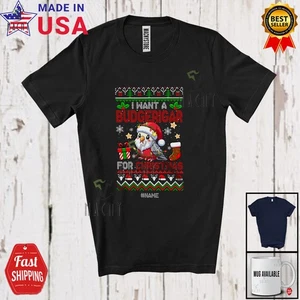 I Want A Budgerigar For Christmas; Lovely Sweater Custom Name Santa Bird T-Shirt - Picture 1 of 7