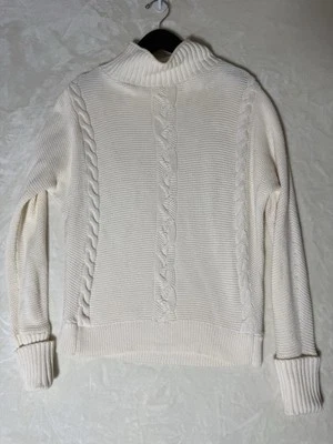 GAP Chunky Cable Knit Mock Turtleneck Sweater Cream 100% Cotton, Women's Small - Image 1 of 4