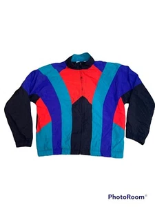 Vintage 90's Reebok Size L Zip Up Colorblock Windbreaker Red/Green/Purple USA - Picture 1 of 6