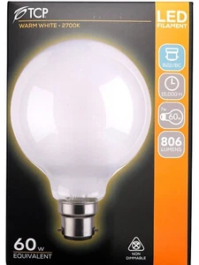 3LED BULBS, Filament Light Bulb, B22/BC, 7w/60w, 806 Lumens, Bayonet, Globe, TCP - Picture 1 of 5
