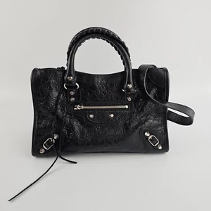 BALENCIAGA Le City Small Black Arena Leather Handbag New - Picture 1 of 11