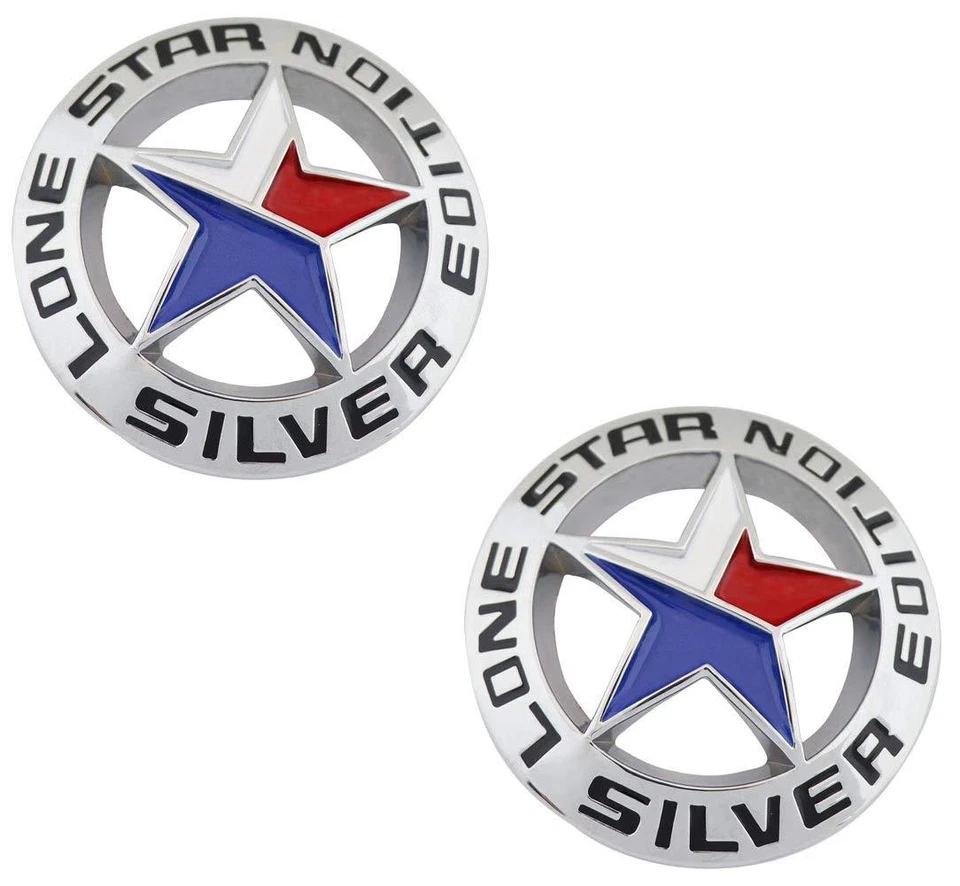 TWO LONE STAR SILVER EDITION Texas Emblema Universal Stick On Truck Insignia 3d Foto 1 de 4