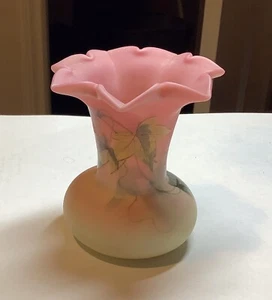Thomas Webb Hand Painted Vase 3 1/4 Inch Ivy Ruffled Top - Picture 1 of 13