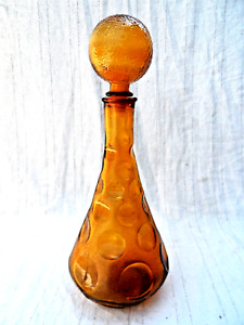 Empoli? ITALIAN MADE AMBER GLASS TEXTURED DIMPLE GENIE BOTTLE 14 1/2" TALL PERFECT CONDI>