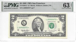 1995* SAN FRANCISCO $2 FRN MILLENNIUM STAR PMG 63 NET CHOICE UNC. "THINNING" - Picture 1 of 2