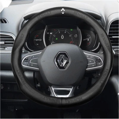 38CM Diamater Genuine Leather Pinhole Car Steering Wheel Cover For Renault Black - Image 1 of 4