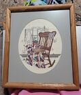 Completed Cross Stitch Rocking Chair with Quilt 14x12 Framed