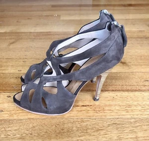 Giuseppe Zanotti Design Brown Suede Strappy Peeptoe Heels, Size 39.5 - Picture 1 of 8