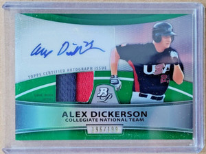 ALEX DICKERSON 2010 BOWMAN PLATINUM RC AUTO PATCH GREEN REFRACTOR 196/199 PAR-AD