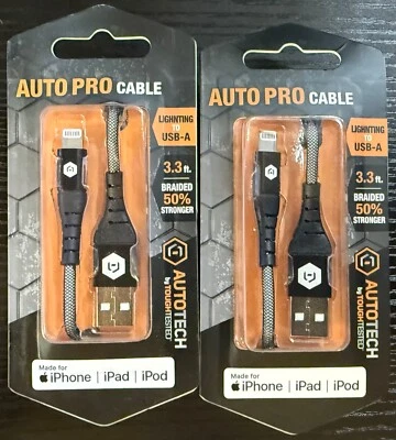 2/$19.99 ToughTested Auto Pro Cable Apple-USB-A 3.3ft Braided Cable (AT-DCL-AST) - Image 1 of 2