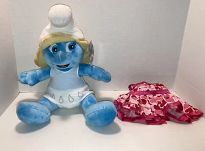 Smurfette Blue Girl Stuffed Animal Plush Toy Blonde 14"Build A Bear Smurfs - Picture 1 of 12