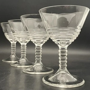 Federal Glass 4pc Ribbed Beehive Optic Wine/Sherbet Glasses c1930s USA 5"t 5oz - Picture 1 of 11