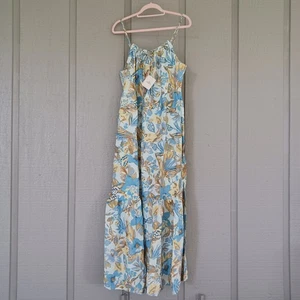 Faherty Sun Chaser Tiered Maxi Sundress Size L Boho Beach Cotton Silk Pockets - Picture 1 of 12