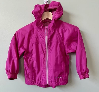 LL Bean Niñas Rosa Lluvia Viento Chaqueta Talla 4 Con Capucha Cremallera Completa Bolsillos Exterior Foto 1 de 4