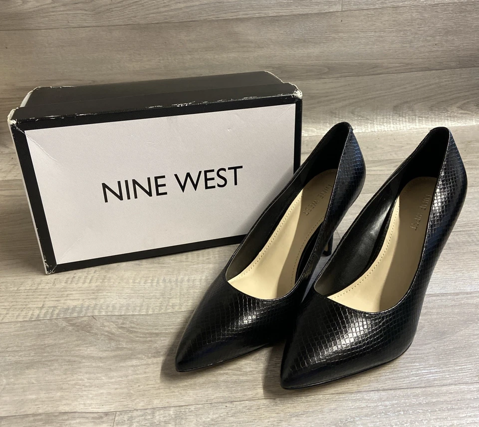 NINE WEST Flagship 75 Ladies Black Snake Print Court Heels Boxed UK 5 / US 7 - Image 1 of 4