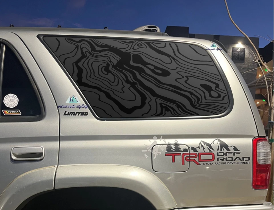 Calcomanía de mapa topográfico negra para Toyota 4RUNNER 1996-2002 cuarto ventana Foto 1 de 3