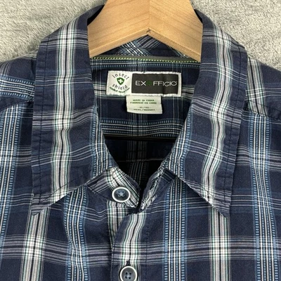 ExOfficio Shirt Mens XL Blue Plaid Insect Shield Hiking Fishing Outdoors - Image 1 of 4