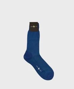 Sozzi Milano calzini lunghi a coste Vanisè in cotone filo di Scozia, blu turches - Picture 1 of 3