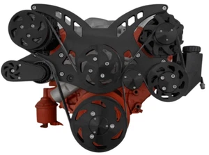 Small Block Chevy Serpentine Pulley Conversion Kit ALT PS AC SBC BLACK 350 383 - Picture 1 of 1