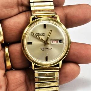 Vntg 1950 Gruen PRECISION 25 Jewels Auto wind Men Watch 10K Gold RPG Keeps Time - Picture 1 of 10