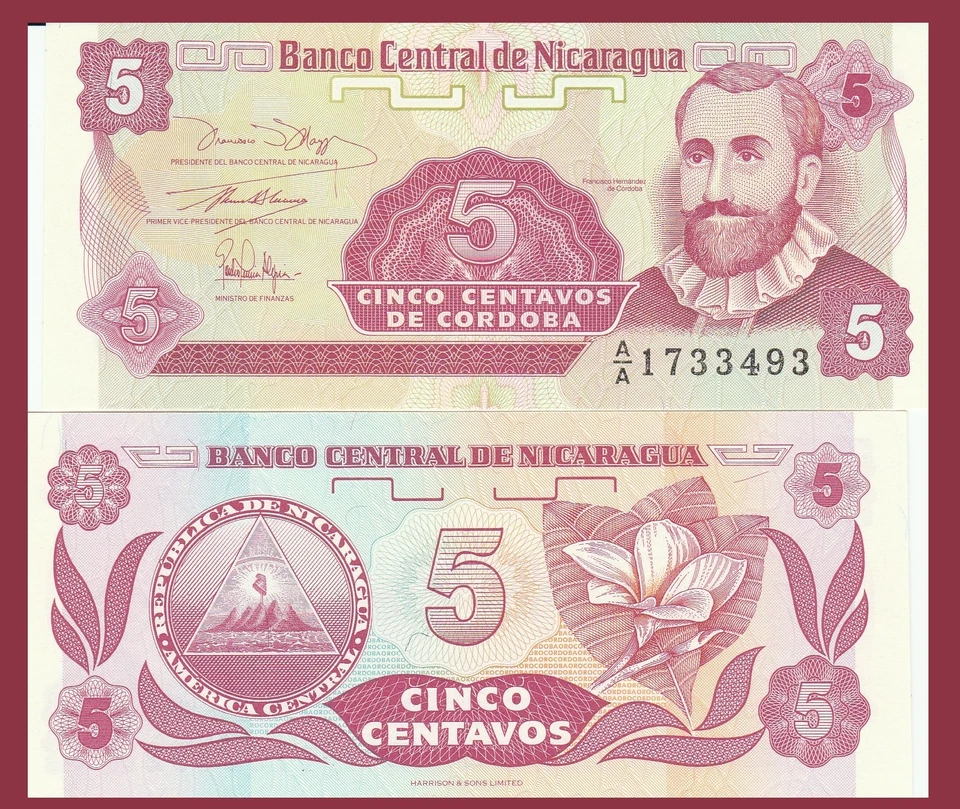 Nicaragua P168, Francisco Cordoba  / national flower 1990, UNC Harrison & Sons - Image 1 of 1