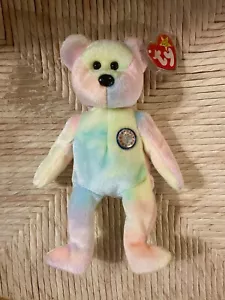 1999 B.B Birthday Bear Rainbow B-day Ty Beanie Baby retired MWMT 5th Generation - Picture 1 of 7