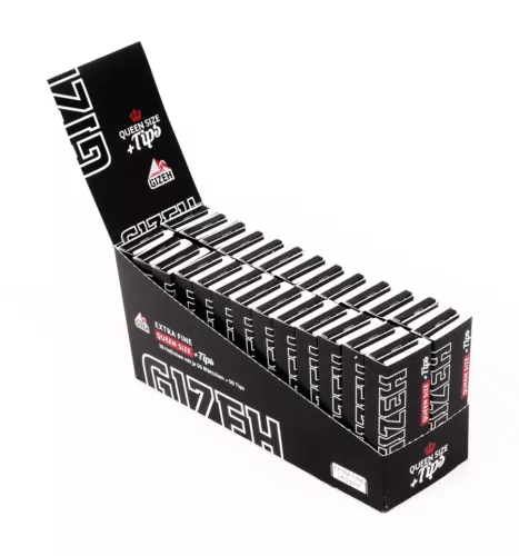 1 Box (26 Heftchen) GIZEH Black Queen Size Papers + Tips 50 1 ¼ Blättchen + Tips