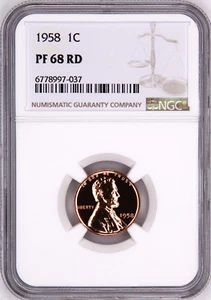 1958 Lincoln Wheat Cent, Graded PF 68 RD by NGC - Picture 1 of 4