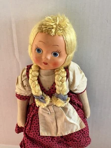 Celluloid Face ?Antique Or Vintage Poland, Doll 16" Tall. Pig Tails,Blond - Picture 1 of 24