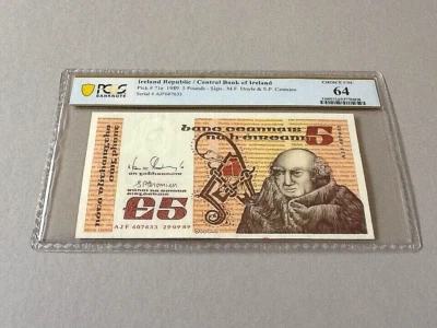 Ireland 5 Pounds P-71e 1989  PCGS 64 - Image 1 of 4