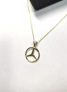 Mercedes Benz Necklace Car jewelry Gold Plated Cz Stone 925 Silver Handmade - Picture 1 of 6