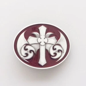 Celtic Christian Cross Red Enamel Metal Belt Buckle - Picture 1 of 2